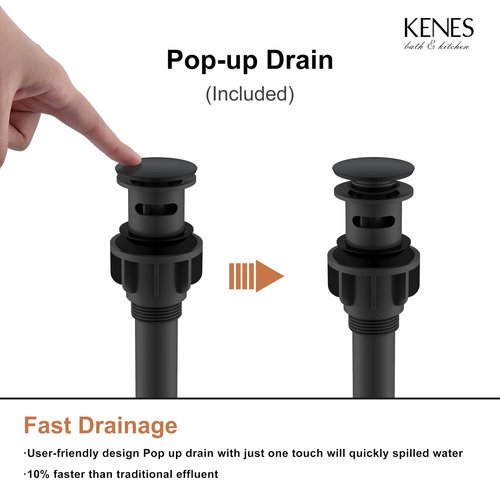 KENES Matte Black Single Handle Bathroom Sink Faucet, Stainless Steel Vanity Faucet for Bathroom Sink, with Pop Up Drain Stopper & Water Supply Hoses LJ-9031-2