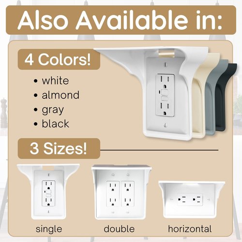 Storage Theory Power Perch Double Outlet Shelf with Cord Storage Strap – Wall Shelf for Echo Dot, Electric Toothbrush, Phone – Bedroom & Bathroom Organizer (White, 1-Pack)