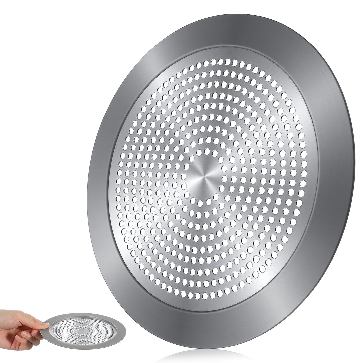 Shower Drain Hair Catcher, 5.7in Stainless Steel Bathtub Hair Catcher Drain Cover Bathroom Tub Sink Protector Flat Shower Drains Cover with Silicone Rim