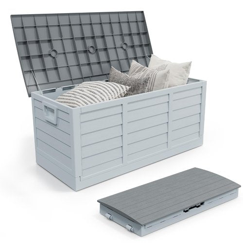 Outvita Foldable 75 Gallon Outdoor Storage Box, Plastic Storage Containers with Lid, Patio Deck Box Furniture for Garden, Pool, Balcony, Yard (Gray Body-Gray Lid)