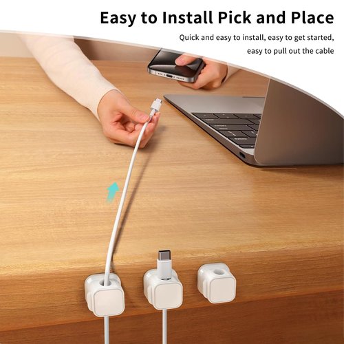 Magnetic Cable Clips, ZHANGDWA 12 Pack Cord Holder for Nightstand, Under Desk Cable Management, Adhesive Wire Holder Keeper Organizer for Desktop, Nightstand, Wall, Home Office, Phone, Car