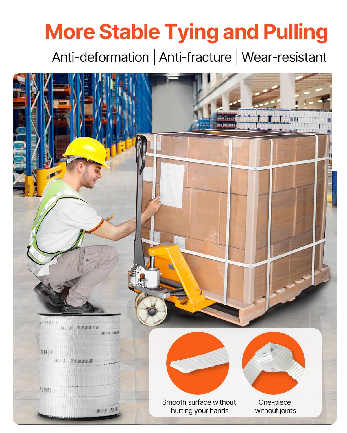 VEVOR Polyester Pull Tape, 2500 lbf Tensile Capacity Polyester Webbing, 3/4" x 265' Cable Pulling Tape, Printed Webbing Mule Tape Flat Rope for Packaging, Commercial Electrical, Gardening