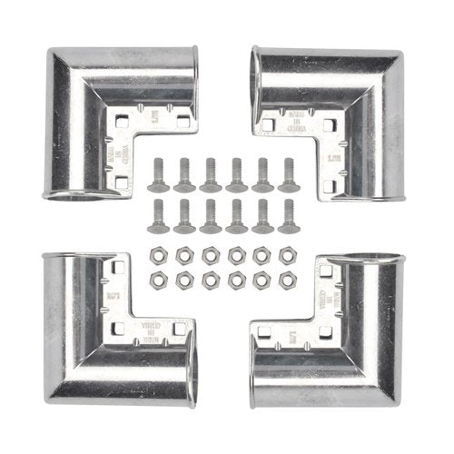 YINSHCO 4 Pack Chain Link Fence Gate Corners, Aluminum Gate Corner for 1 3/8" x 1 3/8" Outdoor Diameter Pipe Complete with Nuts and Bolts, 90 Degree Gate Elbow
