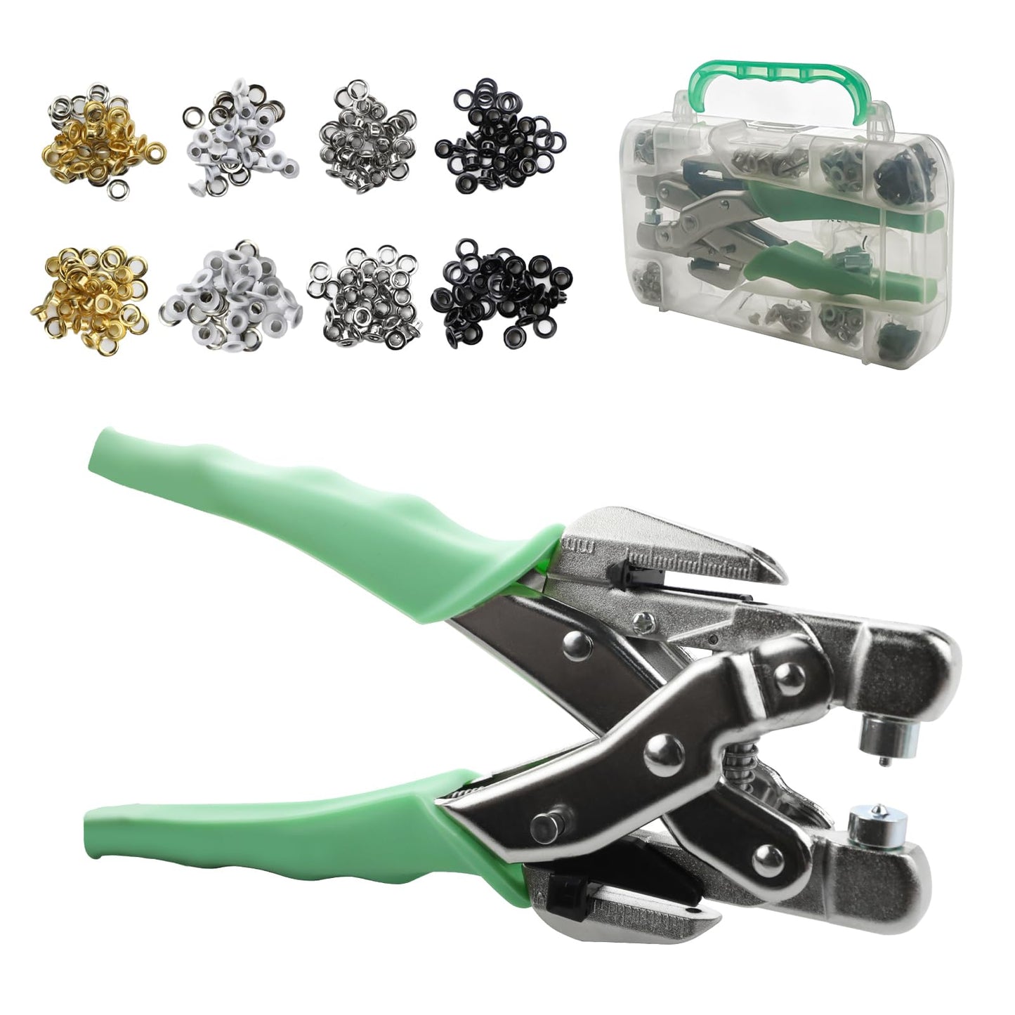 3/16 & 1/8 Grommet Tool Kit and Eyelet Hole Punch Plier, Grommet Eyelet Pliers Tool Set with 160 Pcs Metal Grommets Eyelets and Case for Leather Bags Clothes Belt Cards and Crafts