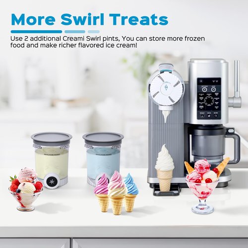 Vione 2pack Swirl CREAMi Pints and Lids Compatible with Ninja Swirl NC700 Series Ice Cream Makers, BPA-Free & Dishwasher Safe