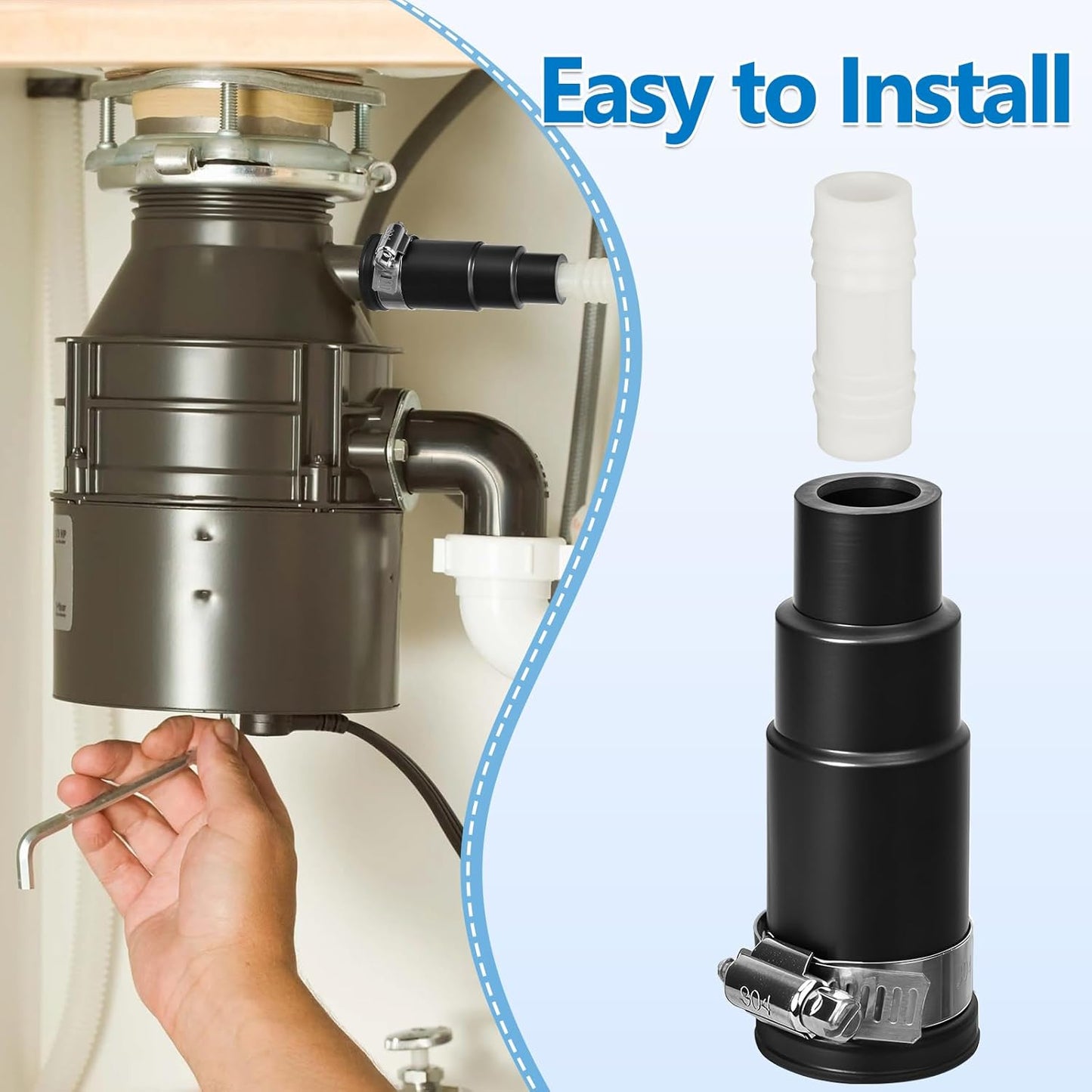 Dishwasher Drain Hose Adapter Compatible with Insinkerator Garbage Disposals, Dishwasher Drain Connector Compatible Include 1 Inlet Connector, 3 Spring Clamps, and 1 Hose Clamp