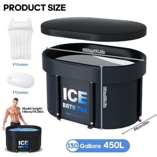 Oval Ice Bath Tub for Athletes with Cover, 130 Gal Capacity Portable Cold Plunge Tub for Recovery and Cold Water Therapy, Ice Baths for Home, Gym, Indoor, Outdoor Use