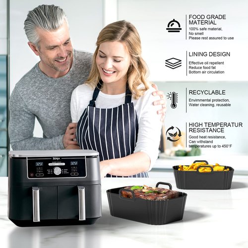 PINTAUR Silicone Air Fryer Liner 2Pack, Ninja Air Fryer Accessories, Repeatable Silicone Liners for Ninja Dual Air Fryer AF300UK AF400UK & Tower T17088, 7.87inch Silicone Air Fryer Pot Basket