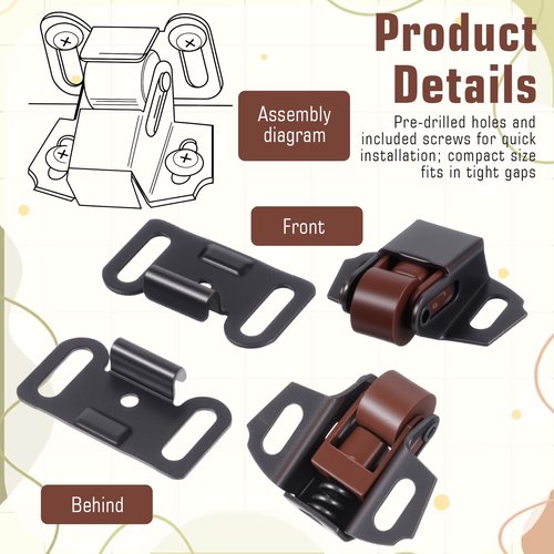 2Pack Mailbox Replacement Roller Catch Latch, Hardware Roller Wheel Spring Cabinet Furniture Closet Door Catch Latch with Screws for Cabinet Doors RV Latches Camper Kitchen