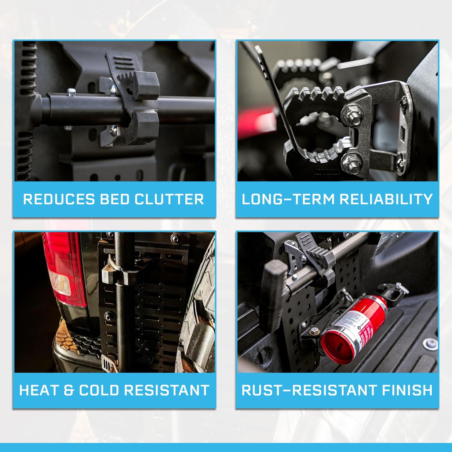 Rago Fabrication Molle Panel Mounts with Quick Fist Clamps for Shovels and Axes - CNC Cut Aluminum Mounting Brackets for Truck Beds - Made in USA