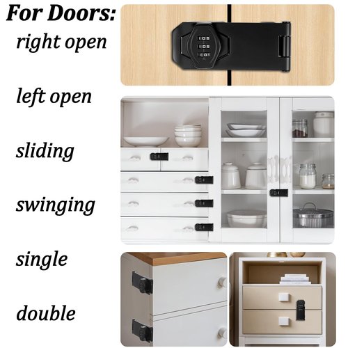 2 Pack Password Rotary Hasp Locks, Door Security Slide Latch Lock,Black Digit Combination Lock for Small Doors, Cabinets, Barn Door, Bathroom, Outdoor, Garage, Garden