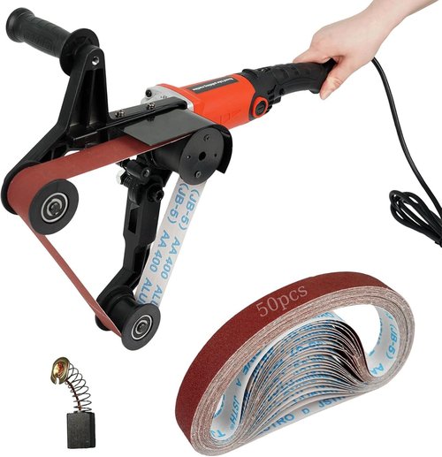 BBTEQEKN Pipe Tube Polisher Sander, 110V 800W Pipe Belt Sander with 6 Variable Speeds 500-10000rpm, Handheld Grinding Sanding Tool with 50PCS Sanding Belts for Burnishing Finishing Rust Removal