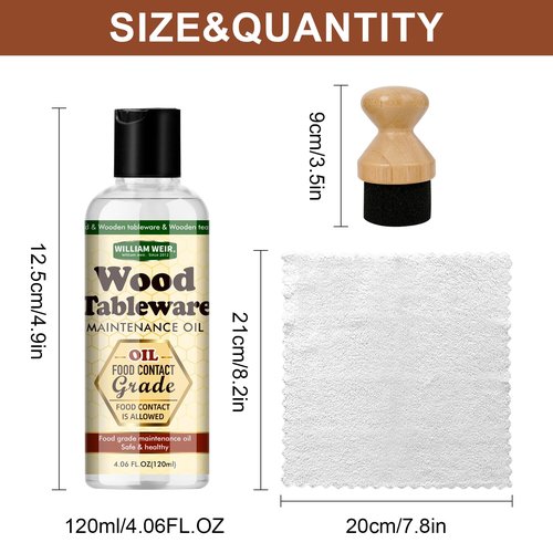 WANJAO Wooden Cutting Board Oil, Butcher Block Oil with Towel Cutting Board Applicator to Clean and Protect Wood for Home Kitchen Solid Wood Countertops Dining Table Tops, 120ML Transparent