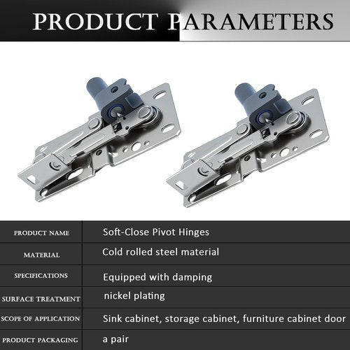 Hxszk LD-0220-50SC Soft-Close Pivot Hinges 2-Pack, Silent Tip Out Tray & Cabinet Hinges, Heavy-Duty Self-Closing for Kitchen/Bathroom (Silver)