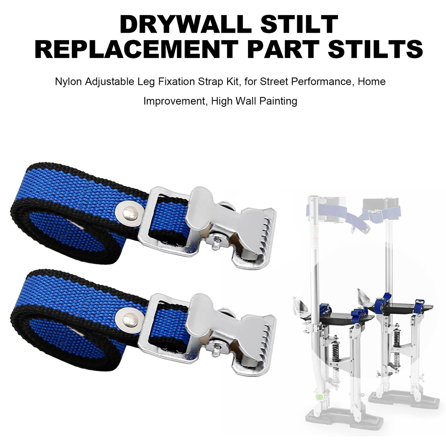 4PCS Drywall Stilts Straps, Adjustable Drywall Foot Band Straps Kit,Replacement Part for Stilts, 4 Shoe Straps + 8 Screws + 8 Spacers, Blue
