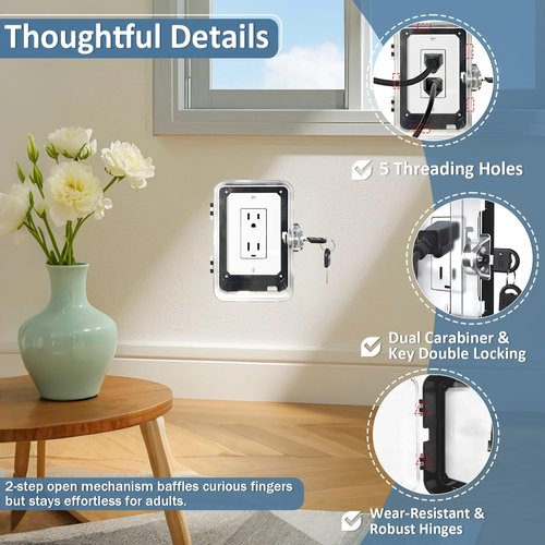PILISPARK Child Proof Outlet Lock Box with 2 Durable Keys - Heavy Duty Safety Cover for Baby Proofing, Tool-Free Installation, More Space for Large Plugs Universal Fit Socket Protector (1Pack, Black)