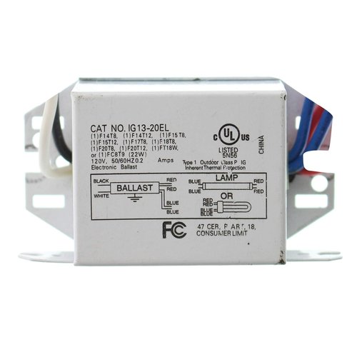 InterGlobal IG13-20EL Magnetic Fluorescent Ballast, 1-Lamp, T8 F20T8, 20W, 120V
