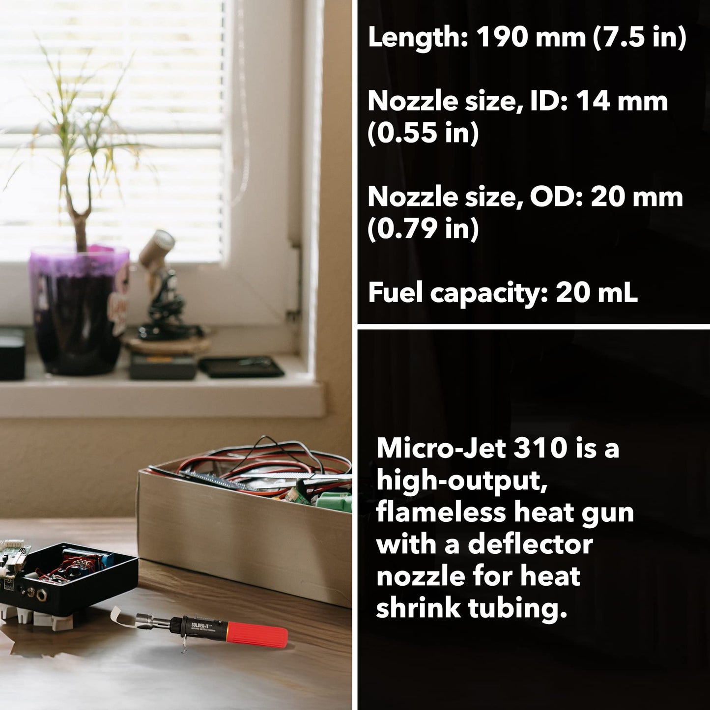 Solder-It Red Ultra Therm Flameless Heat Gun (MJ-950) | Cordless Heat Gun with Wide Nozzle | Heavy Duty with 20 mL Butane Refill Tank | Mini Heat Gun for Crafts, Heat Shrink, and PVC Bending