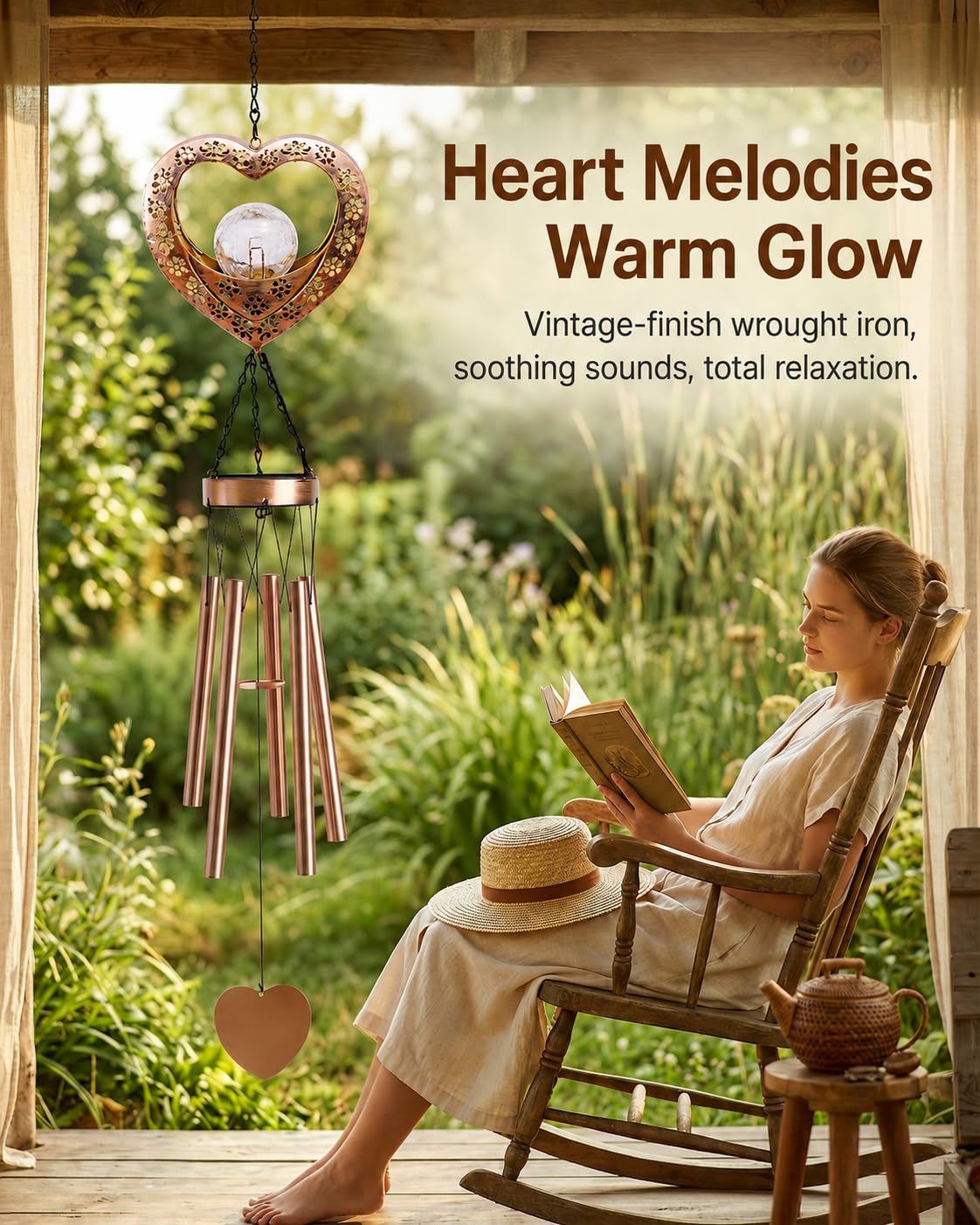 Nacome Solar Heart Wind Chimes for Outside: Weatherproof Metal Outdoor Decor Easy Hanging for Garden Patio Tree Window - Melodious Mother's Day Birthday Gifts for Mom Women Mom Grandma Her Wife