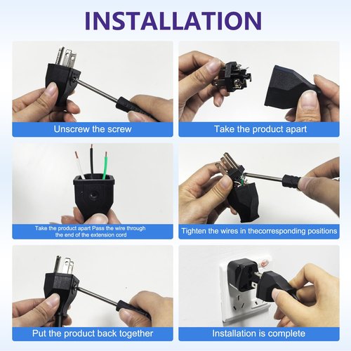 HITRENDS Electrical Replacement Plug Ends, Extension Cord Ends 125V 15A 2Pole 3Wire Male & Female Connectors (Male and Female Set)