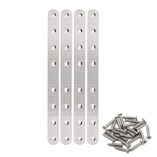 4 Pack Flat Mending Plate for Wood,ULIFESTAR Stainless Steel Straight Brackets 300mm / 12" Length 8 Screw Hole Flat Repair Fixing Wood Brace Joining Plates Connector with Fixing Screws