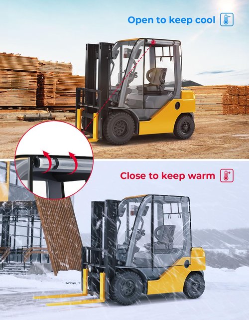 KEMIMOTO Forklift Cover for Rain with Rear Window, Waterproof Cab Enclosure 0.8MM Thick Fork Truck Cover PVC Film, Anti-UV Universal Fit, 61"Top 51.2" L x 41.3" W x 51.1" H, Fit Forklift up to 8000 lb