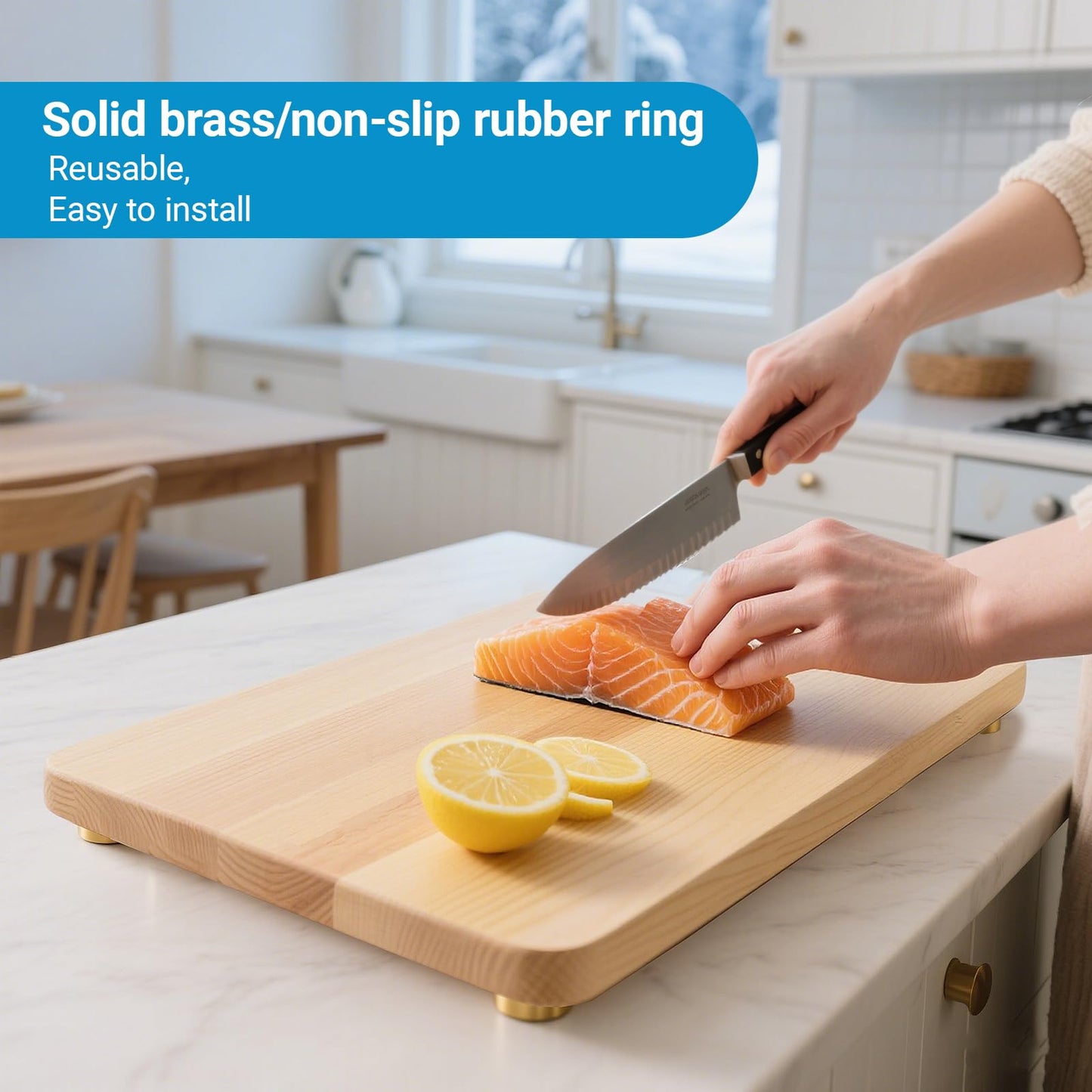 Zepkouel 8 Pack Brass Cutting Board Feet with Non Slip Pads,Rubber Feet for Cutting Board,1 Inch Rubber Feet Solid Brass