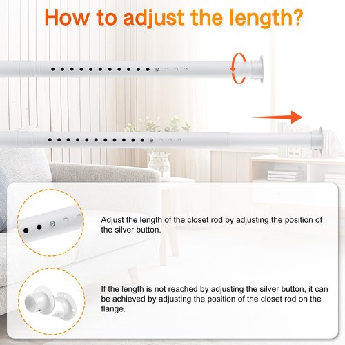 Closet Rod, 17 to 99 inches Adjustable Closet Rods for Hanging Clothes Heavy Duty Closet Hanging Rod Metal White Rod for Closet, Wardrobes, Bathroom, Windows