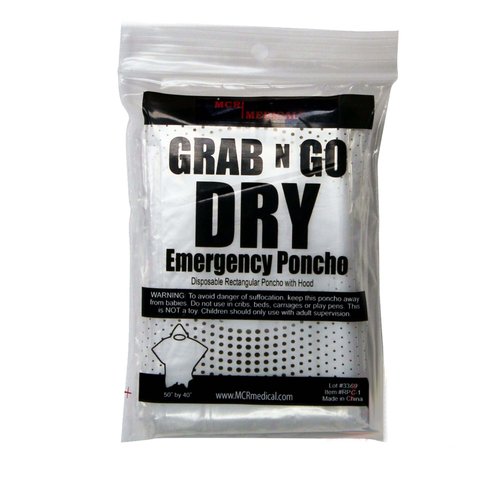 MCR Medical Pack of 50 Disposable Rain Ponchos with Hood, Clear