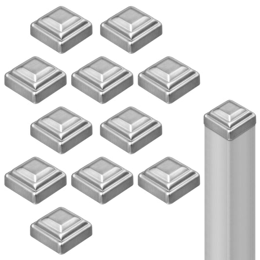 Shimeyao 12 Pcs 1 1/2" x 1 1/2" Sliver Pressed Steel Post Caps for Square Steel Posts Fence Caps Topper Pressure Fit Cover for Mailbox Wood Plastic Metal Iron Deck Railing
