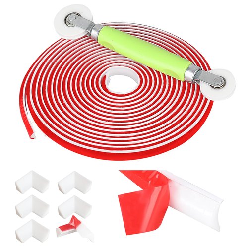 1/2 in x 20 Ft Flexible Self-Adhesive Trim Kit, Peel and Stick Trim Molding, Caulk Strip with 6 Corners Adaptor and Applicator Tool for Floors, Baseboards, Countertops, Tiles (White, 1/2 in x 20 Ft)