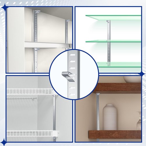 12 Pcs 16 Inch Shelf Pilaster Tracks with 24 Pcs Shelf Clips Adjustable Metal Rail Mortise Mount Pilaster Strip for Wall Bookcases Shelving System Closet Organization