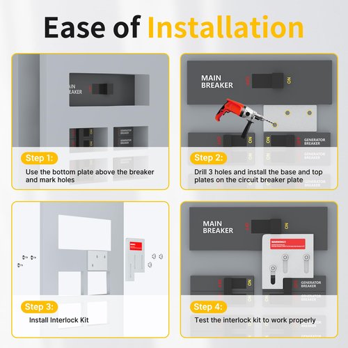 Joinfworld Generator Interlock Kit Compatible with Square D QO or Homeline 150 and 200 Amp Panels, Interlock Kit with 1 3/8 Inch Spacing Between Main and Generator Breaker