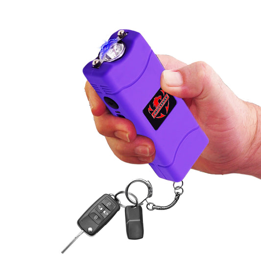 FIGHTSENSE Super Heavy Duty Keychain Stun Gun with Flashlight for Men and Women self Defense Device, Rechargeable Stun Gun, Nylon Holsters (Purple)