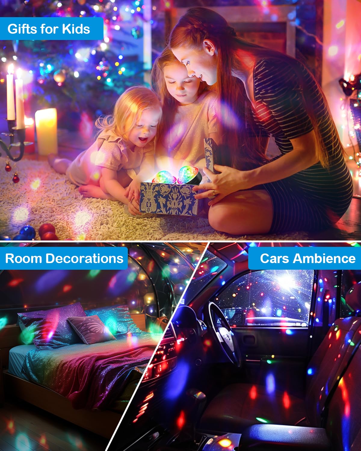 Luditek Mini Disco Ball Light with Flexible USB Extender, Sound Activated Strobe Party Lights for Karaoke Car, Stocking Stuffers Birthday Decorations for Halloween Christmas (3 Packs)