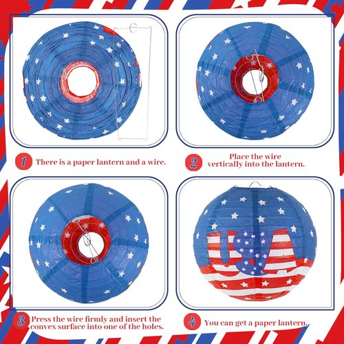 zilue 4th of July Decorations Red White and Blue Hanging Paper Lanterns for Patriotic Decorations American Independence Day Memorial Day Party Supplies Pack of 12