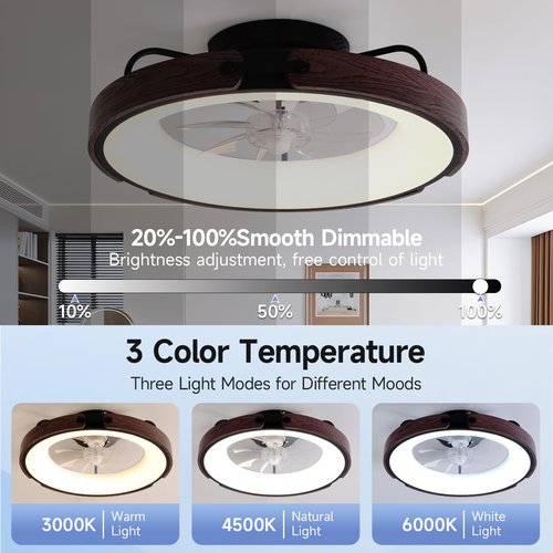 Carrefour Ceiling Fan with Light, 19.5'' Smart Low Profile Ceiling Fan, Flush Mount LED Fan with Remote, 6 Speeds, Reversible, Dimmable, RGB Ceiling Light for Bedroom, Kids Room (Matte Black)