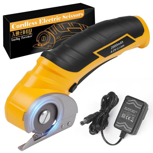 Cardboard Cutter Electric Box Cutter, Cordless Electric Scissors Carpet Cutter Tool with Rechargeable & Safety Lock, Rotary Blade for Recycling Cutting Leather, Blanket, Gifts for Men Adult Crafter