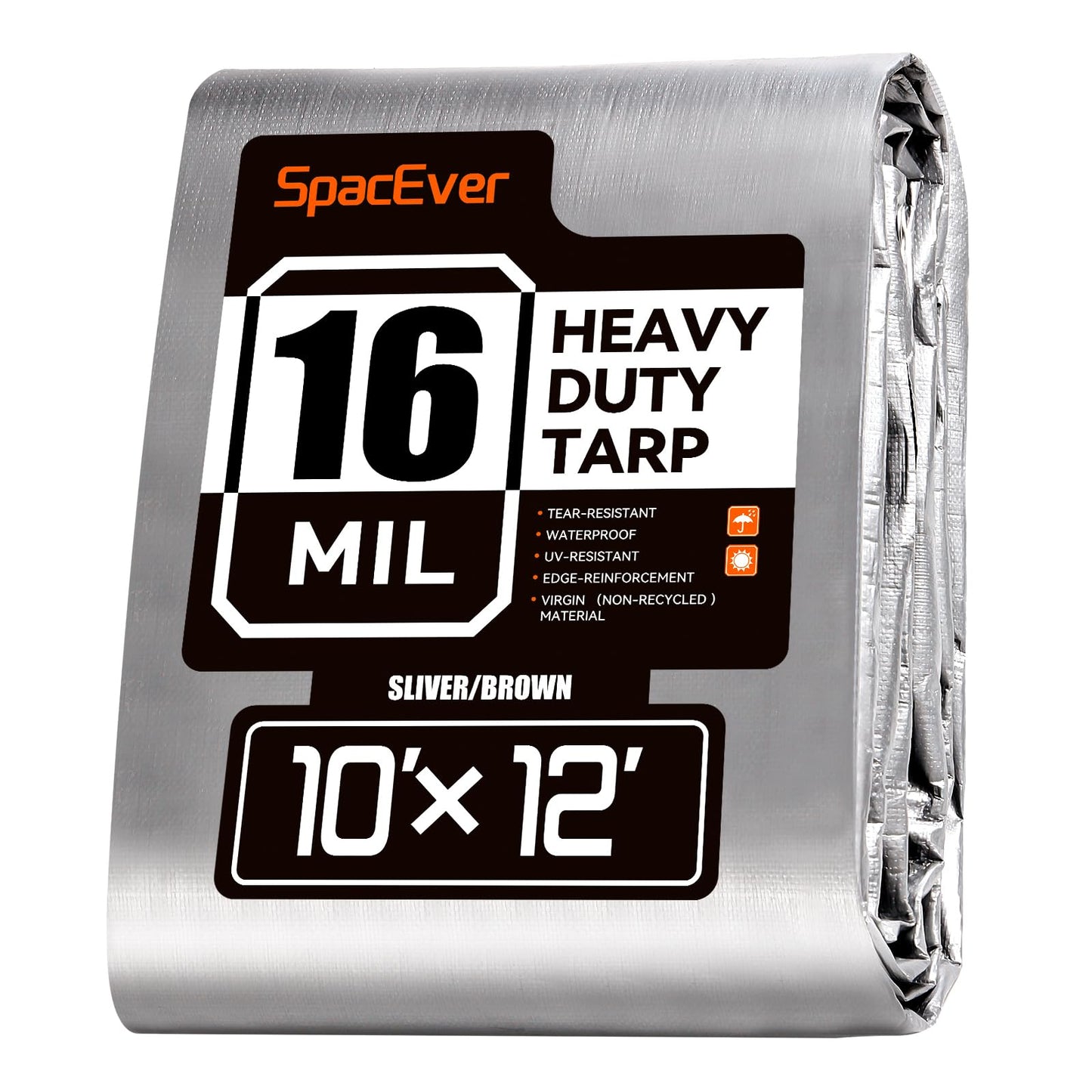 SpacEver 10x12 FT Tarp Waterproof, 16 Mil Tarps Heavy Duty Waterproof Multipurpose Protective Cover UV Resistant Rip & Tear Resistant with Grommets Reversible for Home Boats Cars Camping