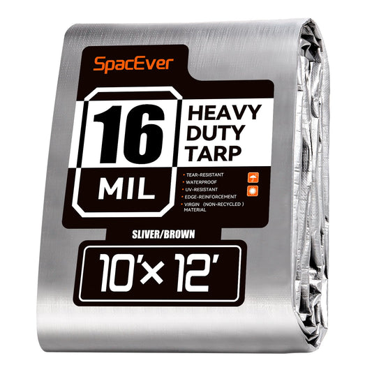 SpacEver 10x12 FT Tarp Waterproof, 16 Mil Tarps Heavy Duty Waterproof Multipurpose Protective Cover UV Resistant Rip & Tear Resistant with Grommets Reversible for Home Boats Cars Camping