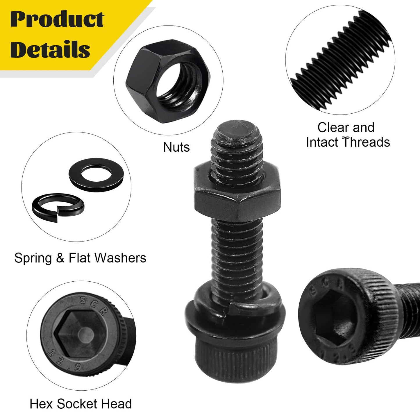 Fgruh 1760PCS Metric Screw Assortment Kit,M2 M3 M4 M5 Screws Set, Hex Socket Head Cap Bolts Nuts and Washers Kit for 3D Printing DIY, Grade 12.9 Alloy Steel, Black Zinc Plated