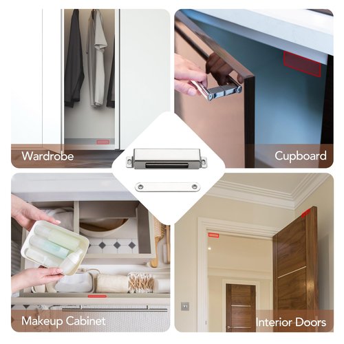 Ravinte Cabinet Door Magnets, 90lbs Strong Magnetic Door Catch, Heavy Duty Magnet Latch, Closet Door Magnetic Catch, Concealed Magnets for Cabinet Doors Cupboard Drawer Wardrobe Closet, 2 Pack Silver