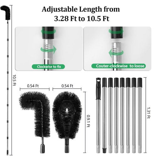 Gutter Cleaning Tools from The Ground, Rain Gutter Cleaning Brush with Pole, No Ladder Needed for Removing Leaves Debris from Roof Gutters, Leaf CleaningTool, Long-Reach Gutter Cleaner Tool, Black