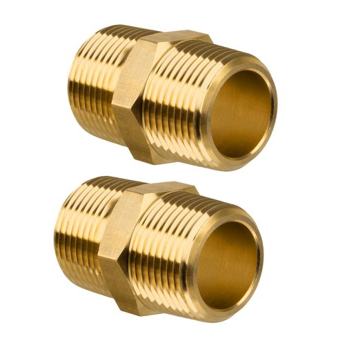 JUWO 3/4" NPT x 3/4" NPT Male Brass Nipples, Brass Pipe Adapter Fittings, Hex Nipples Straight Connectors for Air, Gas, Oil, Fuel, Propane (2-Pack)