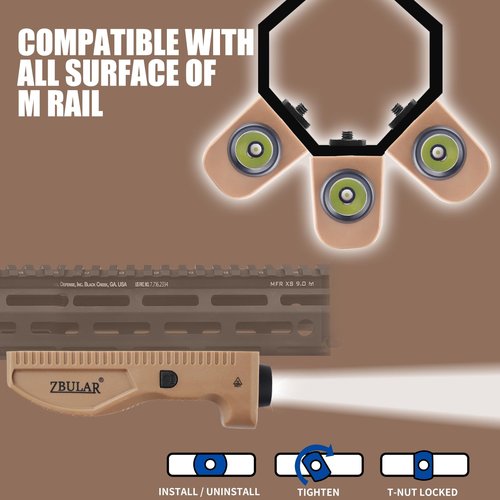 ZBULAR Tactical Weapon Light, 1450 Lumens, M-Lcok Compatible, Strobe Function,USB Rechargeable, Desert Tan