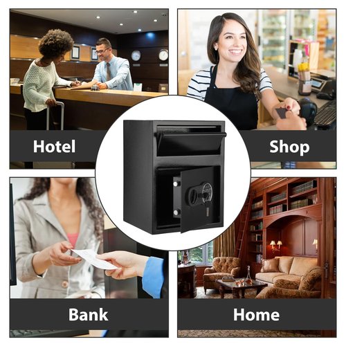 1.9 Cu.Ft Heavy Duty Drop Safe with Drop Slot for Business, Depository Safe for Money with Drop Slot, 13" x 11"x 9.8", Office Safe for Money and Mail, Black