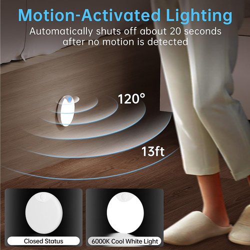 PZSUNLY Motion Sensor Night Light,LED Rechargeable Indoor Night Lights,Magnetic Cabinet Light Closet Light for Kitchen Baby Bedroom Bathroom Stairs 6 Pack (White Light)