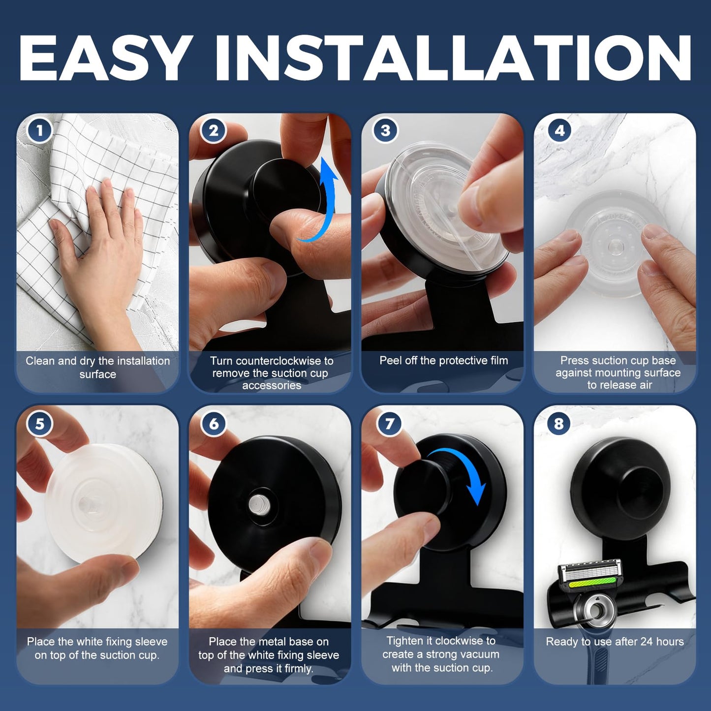WingWider Suction Cup Razor Holder for Shower,Heavy-Duty 7KG Suction Hooks for Razor,Towel,Loofah,Removable Damage-Free Metal Shower Hook,Shaver Holder,2 Pack(Matte Black)
