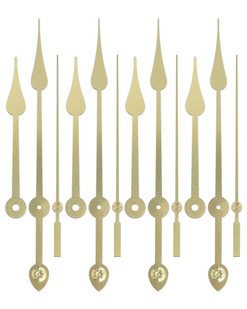 MCDFL Clock Hand Kit (Gold, 8 Set, Rustic) for Clocks Dial Diameter of 300mm/11.81in or More, Thick Mounting Hole, Mid Century Farmhouse Hardware Hands Grandfather Wall Mechanical Push in Mechanism