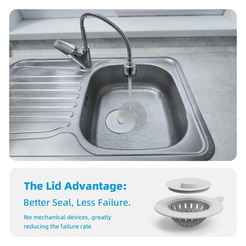 Silicone Kitchen Sink Drain Catcher with Lid, 4 Pack Grey Strainers for 3.1–3.9 Inch Openings, Anti-Clog Reusable Sink Stopper Covers, Odor-Proof & Easy to Clean